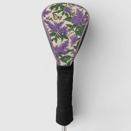 Vlinder struik paarse bloemen en vlinders golfheadcover (Voorkant)