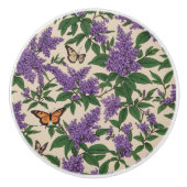 Vlinder struik paarse bloemen en vlinders keramische knop (Voorkant)