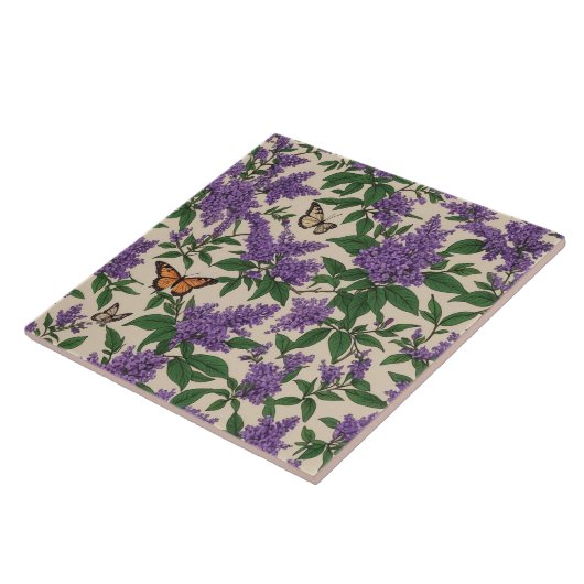 Vlinder struik paarse bloemen en vlinders tegeltje (Zijkant)