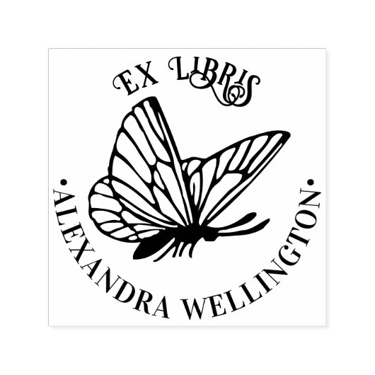 Vlinder SV Ex Libris Bibliotheek Boek Naam Rond Zelfinktende Stempel (Design)
