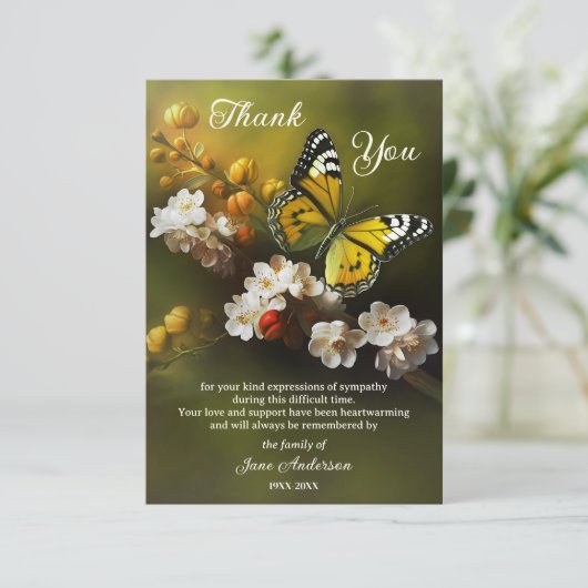 Vlinder sympathie foto dank je kaart (Staand voorkant)