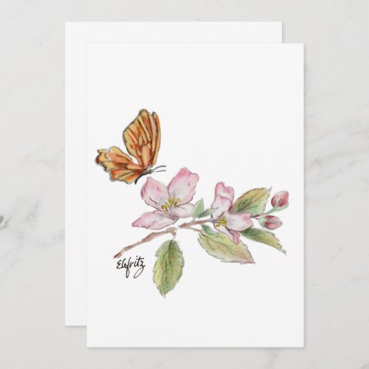 vlinder tegen bloesem bedankkaart (Voorkant / Achterkant)