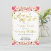 Vlinder thema Baby shower Botanische bloemen Kaart (Staand voorkant)