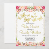 Vlinder thema Baby shower Botanische bloemen Kaart (Voorkant / Achterkant)