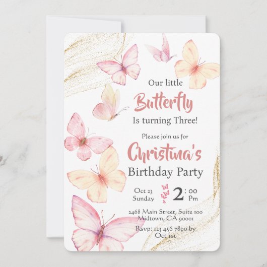 Vlinder thema leuke moderne gelukzaligheid 3e verj kaart (Voorkant)