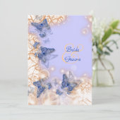 Vlinder thema trouwdag blauw ivoor kaart (Staand voorkant)