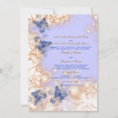 Vlinder thema trouwdag blauw ivoor kaart (Achterkant)