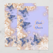 Vlinder thema trouwdag blauw ivoor kaart (Voorkant / Achterkant)