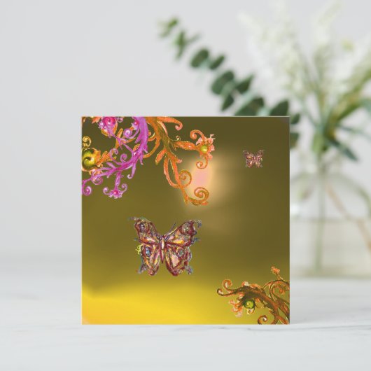 VLINDER TOPAZ GEEL, helder roze oranje bruin Kaart (Staand voorkant)