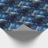 Vlinder toverachtig blauw betoverd dromerig fantas cadeaupapier (Hoek)