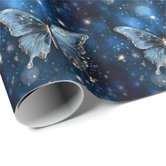 Vlinder toverachtig blauw betoverd dromerig fantas cadeaupapier (Rol Hoek)
