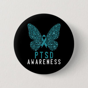 Vlinder Turquoise Lint Regenboog Krijger Ptsd Bewu Ronde Button 5,7 Cm
