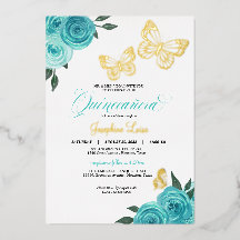 Vlinder Turquoise Rozen Quinceanera Echt