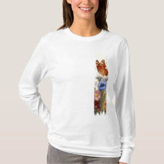 Vlinder tussen wilde bloemen penseelstreekverf t-shirt