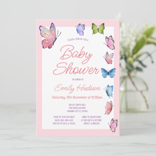 Vlinder Uitnodiging Bewerkbaar (Staand voorkant)