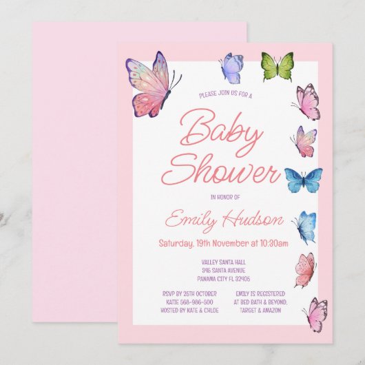 Vlinder Uitnodiging Bewerkbaar (Voorkant / Achterkant)