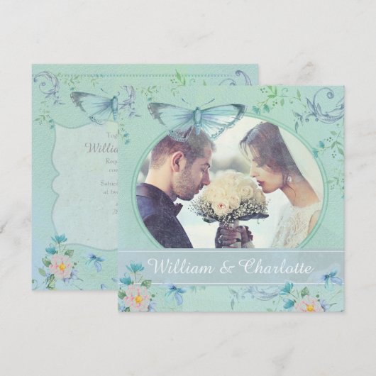 Vlinder uitnodiging op maat met foto (Voorkant / Achterkant)
