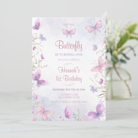 Vlinder Uitnodiging Vlinder Verjaardagsuitnodiging (Staand voorkant)