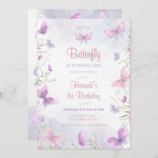 Vlinder Uitnodiging Vlinder Verjaardagsuitnodiging (Voorkant / Achterkant)