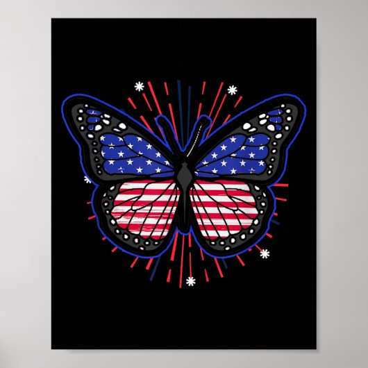 Vlinder USA Amerikaanse Vlag _ Onafhankelijkheidsd Poster (Voorkant)