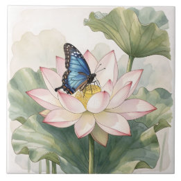 Vlinder van de Blauwe Zwaluwstaart met Lotusbloem Tegeltje