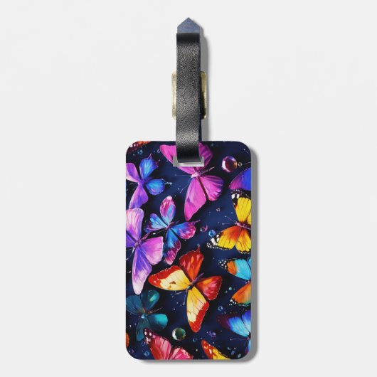 Vlinder, veelkleurig chroom, kleurrijke schoenen bagagelabel (Achterkant verticaal)