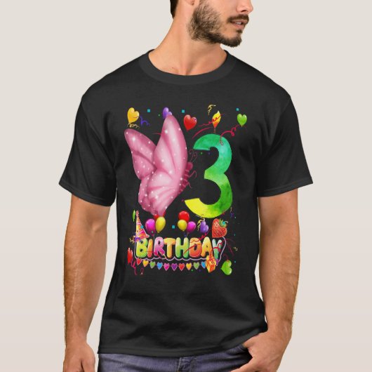 Vlinder Verjaardag 3 jaar oud Kinder 3e vlinder B T-shirt (Voorkant)