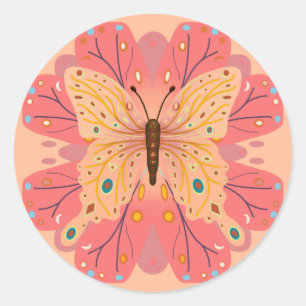 Vlinder Verjaardag Perzik en Roze Ronde Sticker