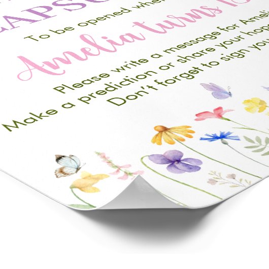 Vlinder Verjaardag Tijd Capsule teken Wildflower Poster (Hoek)