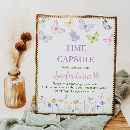 Vlinder Verjaardag Tijd Capsule teken Wildflower Poster
