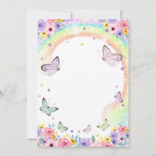 vlinder verjaardag uitnodiging regenboog vlinder (Achterkant)