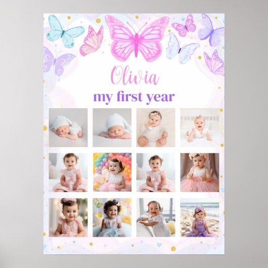 Vlinder Verjaardagsfoto Milestone Poster (Voorkant)