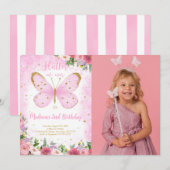 Vlinder Verjaardagsfoto Uitnodiging (Voorkant / Achterkant)