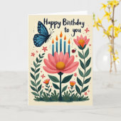 Vlinder Verjaardagskaart Kaart (Gele Bloem)