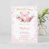 Vlinder Verjaardagsuitnodiging Bewerkbaar Kaart (Staand voorkant)