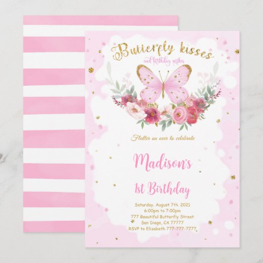 Vlinder Verjaardagsuitnodiging Bewerkbaar Kaart (Voorkant / Achterkant)