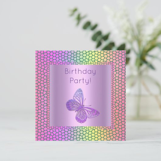 VLINDER VERJAARDAGSUITNODIGING HELDE KLEUR KAART (Staand voorkant)