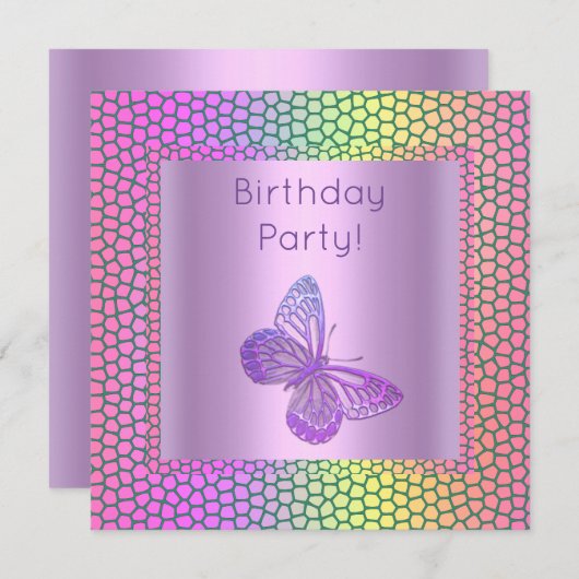 VLINDER VERJAARDAGSUITNODIGING HELDER KLEUR KAART (Voorkant / Achterkant)