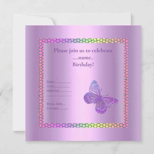 VLINDER VERJAARDAGSUITNODIGING HELDER KLEUR KAART (Achterkant)