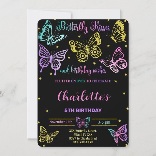 Vlinder Verjaardagsuitnodiging Kaart (Voorkant)