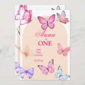 Vlinder verjaardagsuitnodiging kaart (Voorkant / Achterkant)