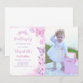 Vlinder verjaardagsuitnodiging met foto kaart (Voorkant / Achterkant)