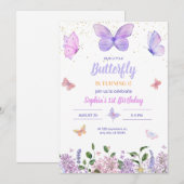 Vlinder verjaardagsuitnodiging, Wilde bloementuin  (Voorkant / Achterkant)