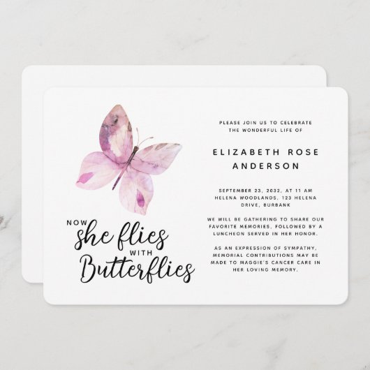 Vlinder viering van het leven herdenkingsdienst kaart (Voorkant / Achterkant)