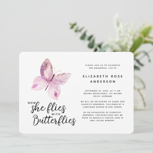 Vlinder viering van het leven herdenkingsdienst kaart (Staand voorkant)