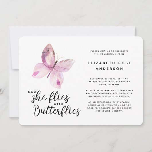Vlinder viering van het leven herdenkingsdienst kaart (Voorkant)