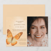Vlinder viering van het leven met foto begrafenis kaart (Voorkant / Achterkant)