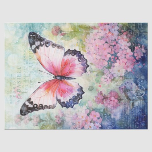 Vlinder Vintage Handgeschreven Brief Decoupage Tissuepapier (Voorkant)