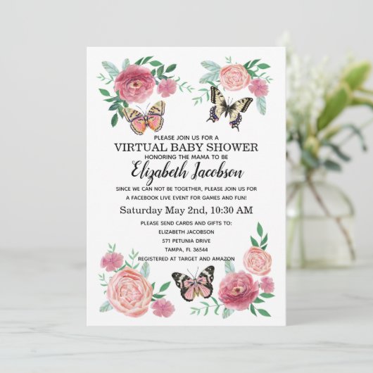 Vlinder Virtuele Baby Shower Kaart (Staand voorkant)