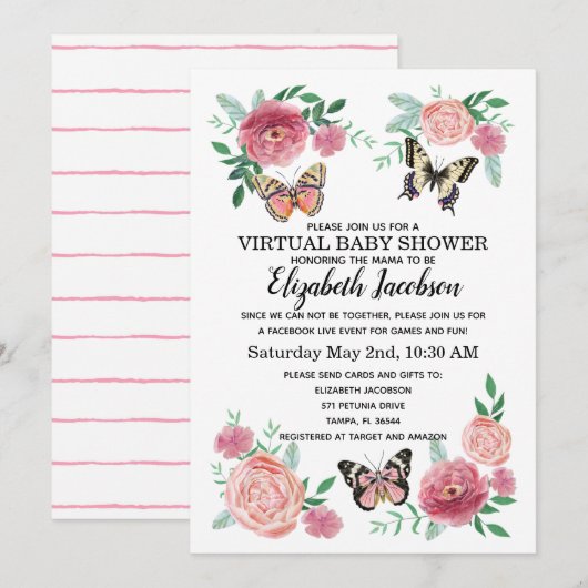 Vlinder Virtuele Baby Shower Kaart (Voorkant / Achterkant)